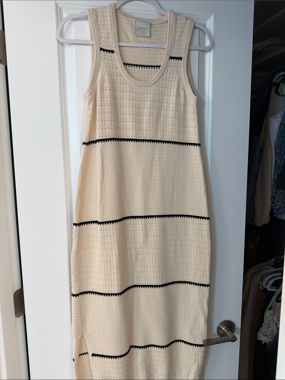 Varley Cream Maxi Dress with Black Stripes